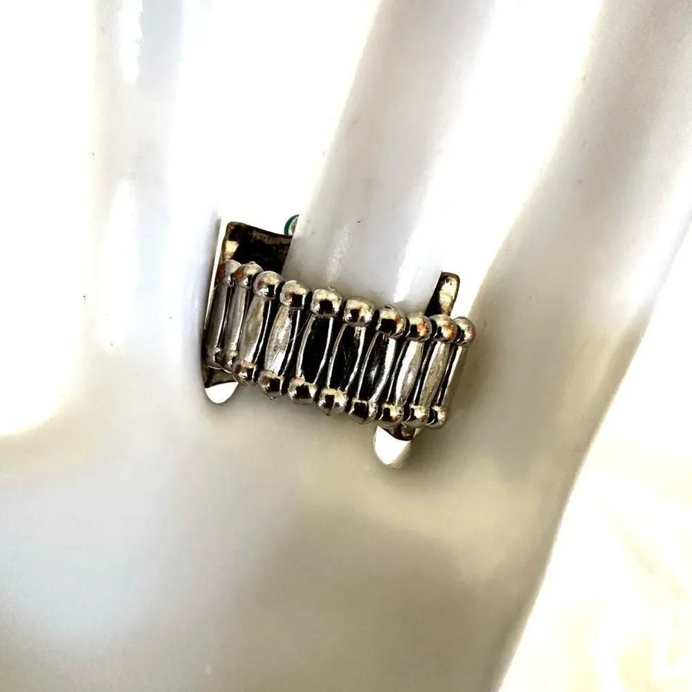 Blue and orange silver tone stretchy ring